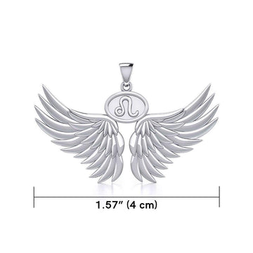 Guardian Angel Wings Silver Pendant with Leo Zodiac Sign TPD5519 - Jewelry